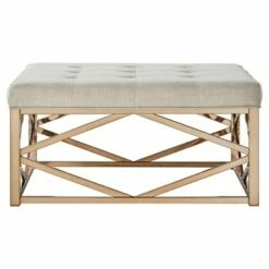 Fontaine Champagne Dimple Tufted Geometric Cocktail Ottoman Oatmeal - Inspire Q