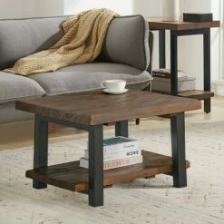 Pomona Cube Coffee Table Reclaimed Wood Rustic Natural - Alaterre Furniture