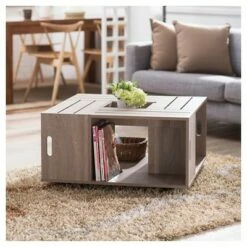 Roseline Modern Crate Box Inspired Coffee Table Weathered White - HOMES: Inside + Out