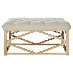 Fontaine Champagne Button Tufted Geometric Cocktail Ottoman Oatmeal - Inspire Q
