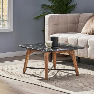 Senia Boho Glam Handcrafted Marble Top Coffee Table Black/Dark Espresso - Christopher Knight Home 3 Senia Boho Glam Handcrafted Marble Top Coffee Table Black/Dark Espresso - Christopher Knight Home