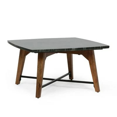 Senia Boho Glam Handcrafted Marble Top Coffee Table Black/Dark Espresso - Christopher Knight Home 4 Senia Boho Glam Handcrafted Marble Top Coffee Table Black/Dark Espresso - Christopher Knight Home - Image 2