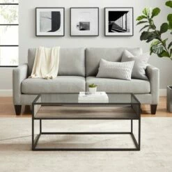 40" Metal and Glass Coffee Table with Open Shelf - Saracina Home Dark Walnut -Coffee Tables Elegant store unnamed file 532