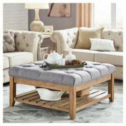 Southgate Natural Button Tufted Tapered Cocktail Ottoman Smoke - Inspire Q -Coffee Tables Elegant store unnamed file 5338