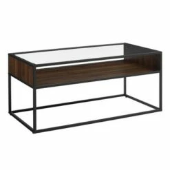 40" Metal and Glass Coffee Table with Open Shelf - Saracina Home Dark Walnut -Coffee Tables Elegant store unnamed file 534