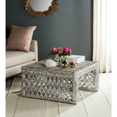 Shila Wicker Coffee Table White Washed - Safavieh 3 Shila Wicker Coffee Table White Washed - Safavieh