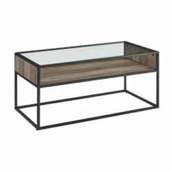 40" Metal and Glass Coffee Table with Open Shelf - Saracina Home Dark Walnut -Coffee Tables Elegant store unnamed file 535