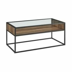 40" Metal and Glass Coffee Table with Open Shelf - Saracina Home Dark Walnut -Coffee Tables Elegant store unnamed file 536