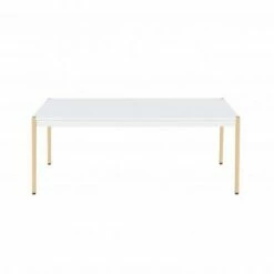 Metal Tube Legs Coffee Table White/Gold - Benzara