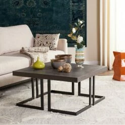 Amalya Mid-Century Coffee Table - Dark Gray & Black - Safavieh