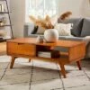 Donna Wood Bridge Leg Boho Coffee Table with Drawer - Saracina Home Caramel -Coffee Tables Elegant store unnamed file 537