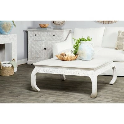 Olivia & May Vintage Mango Wood Coffee Table White - Olivia & May 4 Olivia & May Vintage Mango Wood Coffee Table White - Olivia & May - Image 2