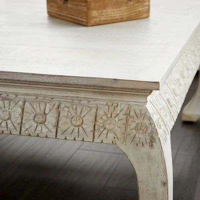 Olivia & May Vintage Mango Wood Coffee Table White - Olivia & May 5 Olivia & May Vintage Mango Wood Coffee Table White - Olivia & May - Image 3