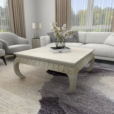 Olivia & May Vintage Mango Wood Coffee Table White - Olivia & May 16 Olivia & May Vintage Mango Wood Coffee Table White - Olivia & May - Image 14