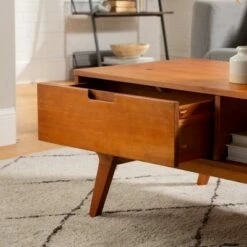 Donna Wood Bridge Leg Boho Coffee Table with Drawer - Saracina Home Caramel -Coffee Tables Elegant store unnamed file 540