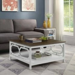 36" Omega Square Coffee Table Driftwood Top/White - Breighton Home