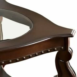 Wood and Glass Coffee Table with Rivet Accents Brown/Clear - Benzara -Coffee Tables Elegant store unnamed file 5419