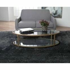 Studio Designs Home 48" Camber Modern Glass Oval Coffee Table - Studio Designs Gold