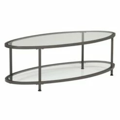 Studio Designs Home 48" Camber Modern Glass Oval Coffee Table - Studio Designs Gold -Coffee Tables Elegant store unnamed file 5446