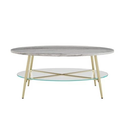 Lana Modern Glam Faux Marble and Glass Oval Coffee Table - Saracina Home Gray Faux Marble/gold 5 Lana Modern Glam Faux Marble and Glass Oval Coffee Table - Saracina Home Gray Faux Marble/gold - Image 3