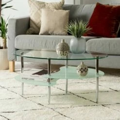 Glass Oval Living Room Metal Coffee Table - Saracina Home