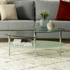 Glass Oval Living Room Metal Coffee Table - Saracina Home -Coffee Tables Elegant store unnamed file 5592
