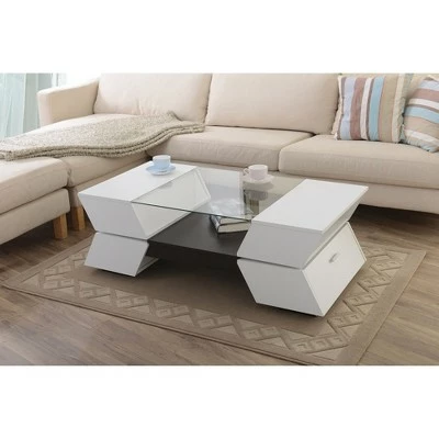Lucas Glass Top Coffee Table with Hidden Storage White/Walnut - HOMES: Inside + Out 3 Lucas Glass Top Coffee Table with Hidden Storage White/Walnut - HOMES: Inside + Out