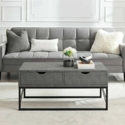 Faux Shagreen Modern 2 Drawer Coffee Table - Saracina Home Gray