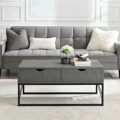 Faux Shagreen Modern 2 Drawer Coffee Table - Saracina Home Gray 3 Faux Shagreen Modern 2 Drawer Coffee Table - Saracina Home Gray