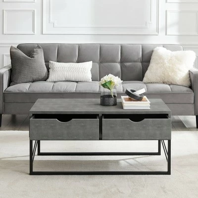 Faux Shagreen Modern 2 Drawer Coffee Table - Saracina Home Gray 4 Faux Shagreen Modern 2 Drawer Coffee Table - Saracina Home Gray - Image 2