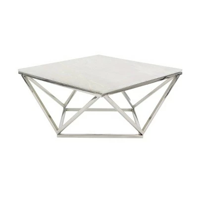 Olivia & May Square Marble Coffee Table with Stainless Steel Base White - Olivia & May 4 Olivia & May Square Marble Coffee Table with Stainless Steel Base White - Olivia & May - Image 2