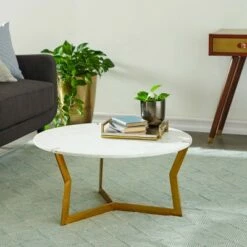 Contemporary Marble and Stainless Steel Coffee Table White - Venus Williams Collection