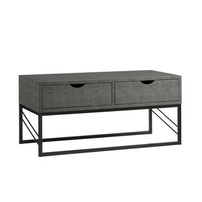 Faux Shagreen Modern 2 Drawer Coffee Table - Saracina Home Gray 5 Faux Shagreen Modern 2 Drawer Coffee Table - Saracina Home Gray - Image 3