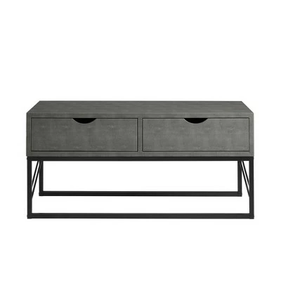 Faux Shagreen Modern 2 Drawer Coffee Table - Saracina Home Gray 6 Faux Shagreen Modern 2 Drawer Coffee Table - Saracina Home Gray - Image 4