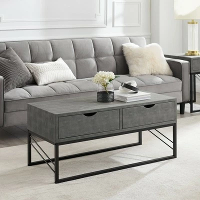 Faux Shagreen Modern 2 Drawer Coffee Table - Saracina Home Gray 8 Faux Shagreen Modern 2 Drawer Coffee Table - Saracina Home Gray - Image 6