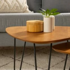 Gibby Hairpin Leg Wood Nesting Coffee Table Set - Saracina Home English Oak -Coffee Tables Elegant store unnamed file 5830