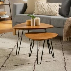 Gibby Hairpin Leg Wood Nesting Coffee Table Set - Saracina Home English Oak -Coffee Tables Elegant store unnamed file 5831
