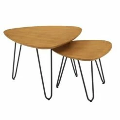 Gibby Hairpin Leg Wood Nesting Coffee Table Set - Saracina Home English Oak -Coffee Tables Elegant store unnamed file 5834