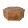 Hexagonal Acacia Wood Block Accent Coffee Table with Textured Detail Brown - The Urban Port -Coffee Tables Elegant store unnamed file 5842