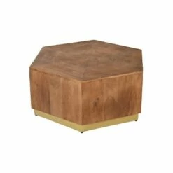 Hexagonal Acacia Wood Block Accent Coffee Table with Textured Detail Brown - The Urban Port -Coffee Tables Elegant store unnamed file 5843