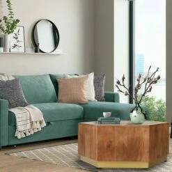 Hexagonal Acacia Wood Block Accent Coffee Table with Textured Detail Brown - The Urban Port -Coffee Tables Elegant store unnamed file 5845