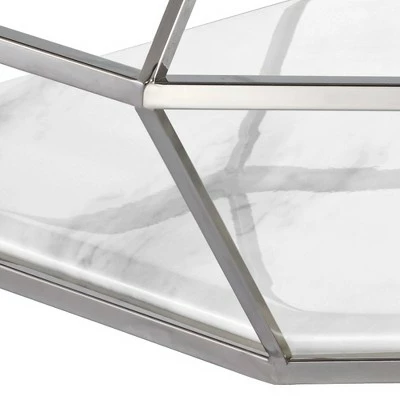 55 Downing Street Modern Polished Stainless Steel Geometric Coffee Table 39 1/2" Wide Silver Glass for Living Room Entryway Office 4 55 Downing Street Modern Polished Stainless Steel Geometric Coffee Table 39 1/2" Wide Silver Glass for Living Room Entryway Office - Image 3