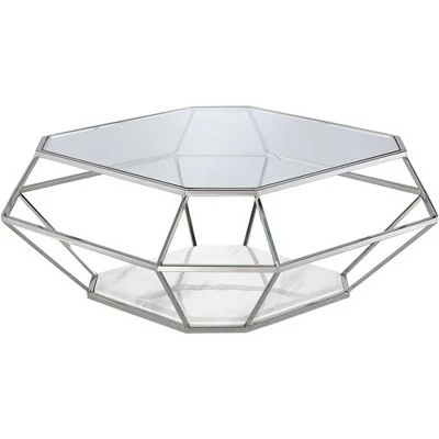 55 Downing Street Modern Polished Stainless Steel Geometric Coffee Table 39 1/2" Wide Silver Glass for Living Room Entryway Office 5 55 Downing Street Modern Polished Stainless Steel Geometric Coffee Table 39 1/2" Wide Silver Glass for Living Room Entryway Office - Image 4