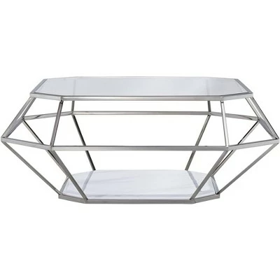 55 Downing Street Modern Polished Stainless Steel Geometric Coffee Table 39 1/2" Wide Silver Glass for Living Room Entryway Office 6 55 Downing Street Modern Polished Stainless Steel Geometric Coffee Table 39 1/2" Wide Silver Glass for Living Room Entryway Office - Image 5