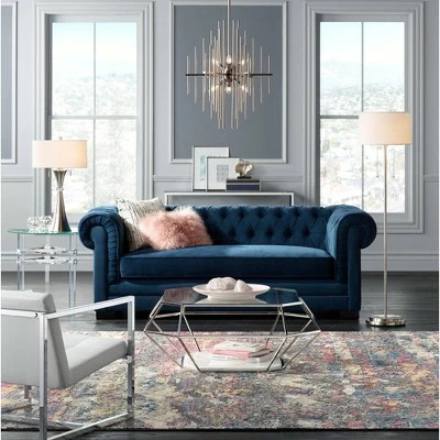 55 Downing Street Modern Polished Stainless Steel Geometric Coffee Table 39 1/2" Wide Silver Glass for Living Room Entryway Office 7 55 Downing Street Modern Polished Stainless Steel Geometric Coffee Table 39 1/2" Wide Silver Glass for Living Room Entryway Office - Image 6