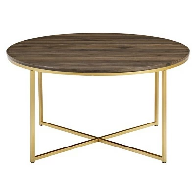 Vivian Glam X Leg Round Coffee Table Faux Marble - Saracina Home Dark Walnut/gold 4 Vivian Glam X Leg Round Coffee Table Faux Marble - Saracina Home Dark Walnut/gold - Image 2