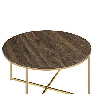 Vivian Glam X Leg Round Coffee Table Faux Marble - Saracina Home Dark Walnut/gold 5 Vivian Glam X Leg Round Coffee Table Faux Marble - Saracina Home Dark Walnut/gold - Image 3