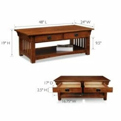 Mission Coffee Table With Drawers And Shelf - Medium Oak - Leick Home -Coffee Tables Elegant store unnamed file 659