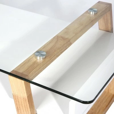 Edgemod Corona Mid Century Glass Top Coffee Table - Poly & Bark Natural 3 Edgemod Corona Mid Century Glass Top Coffee Table - Poly & Bark Natural