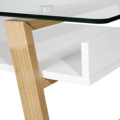 Edgemod Corona Mid Century Glass Top Coffee Table - Poly & Bark Natural 4 Edgemod Corona Mid Century Glass Top Coffee Table - Poly & Bark Natural - Image 2